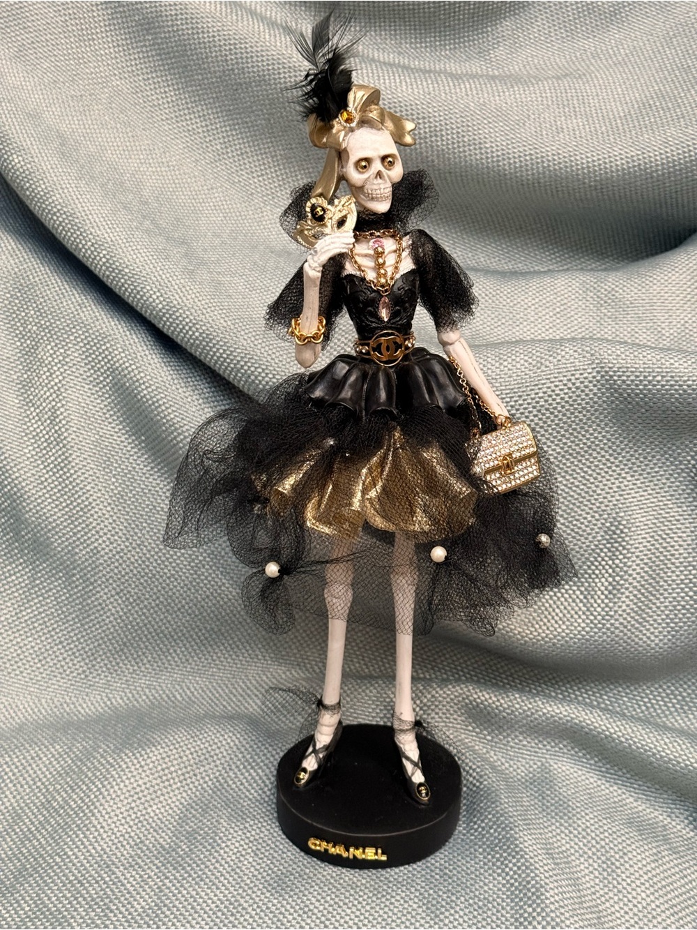 Custom   Glam Couture Skeleton Figurine - Masquerade Halloween Decor